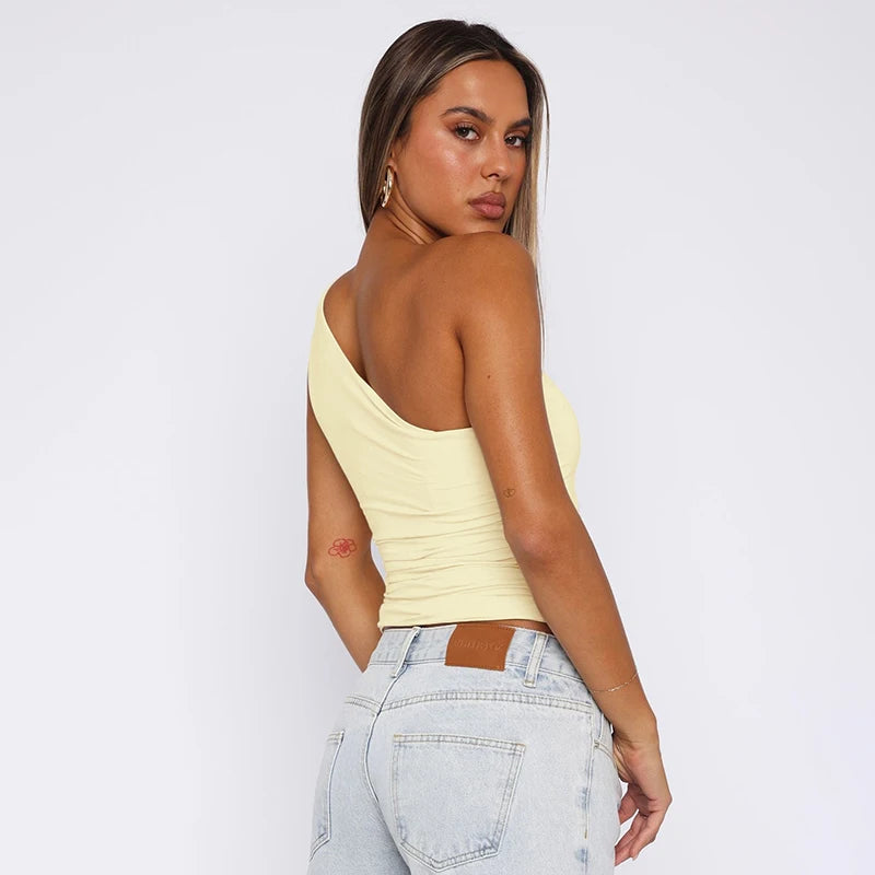 Soulskins "Embrace" Ruched One-Shoulder Top – Earth-Tone Grace