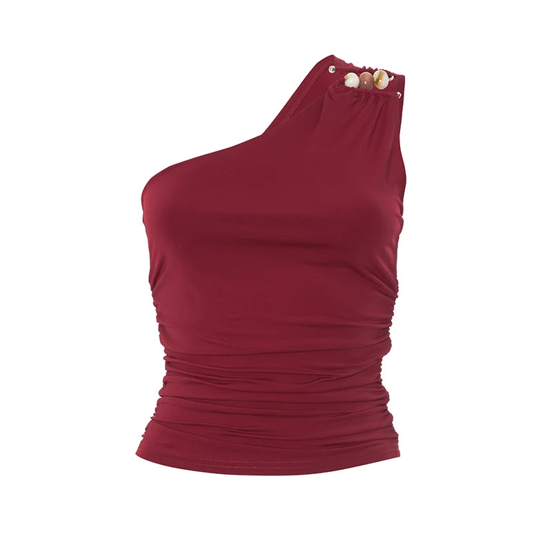 Soulskins "Embrace" Ruched One-Shoulder Top – Earth-Tone Grace