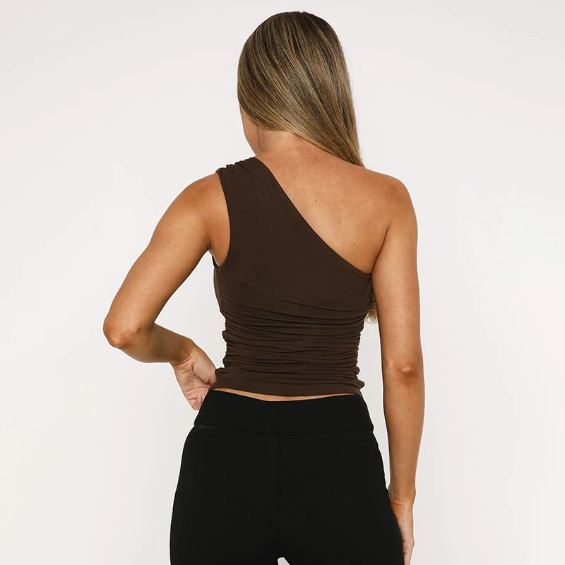 Soulskins "Embrace" Ruched One-Shoulder Top – Earth-Tone Grace