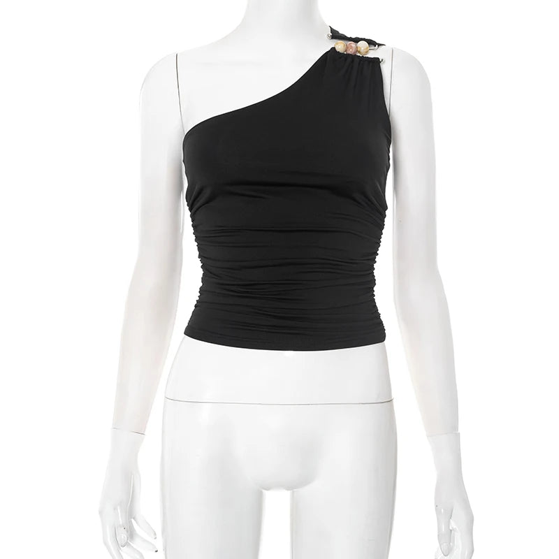 Soulskins "Embrace" Ruched One-Shoulder Top – Earth-Tone Grace