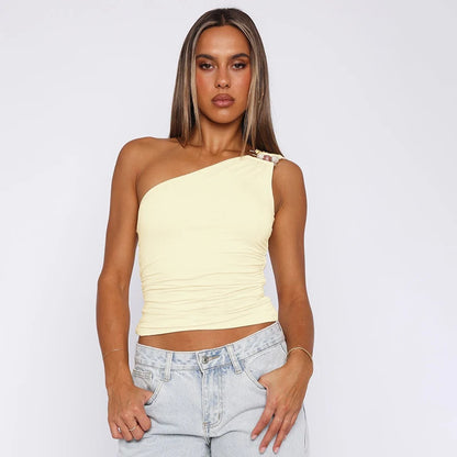 Soulskins "Embrace" Ruched One-Shoulder Top – Earth-Tone Grace