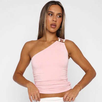 Soulskins "Embrace" Ruched One-Shoulder Top – Earth-Tone Grace
