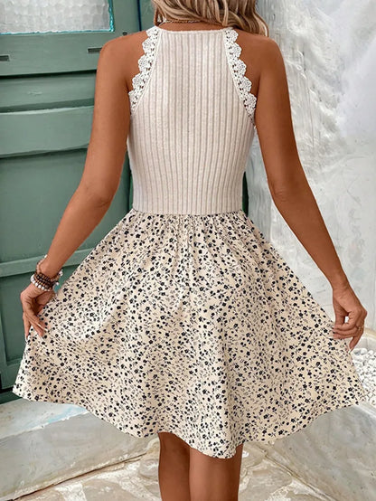 Lace Trim Knitted Top & Floral Skirt Set