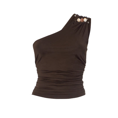 Soulskins "Embrace" Ruched One-Shoulder Top – Earth-Tone Grace