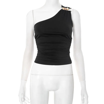 Soulskins "Embrace" Ruched One-Shoulder Top – Earth-Tone Grace